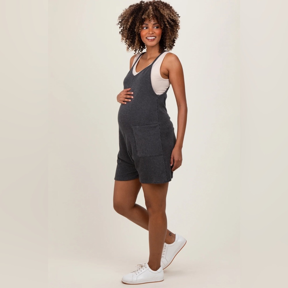 Pinkblush Black Ribbed Maternity Romper